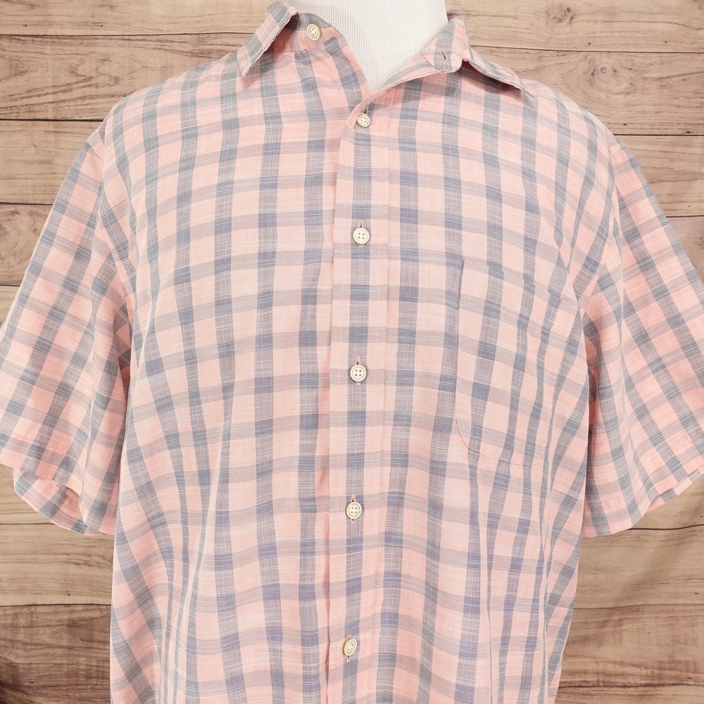 Roundtree & Yorke Shirt Mens XL Pink Plaid Short Sleeve Button-Up Casual Pocket